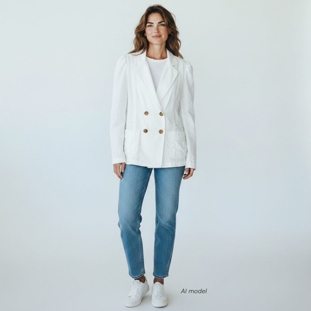 Sundance Jacket Womens M White Ruched Exposed Seam Raw Edge Fringe Double Breast